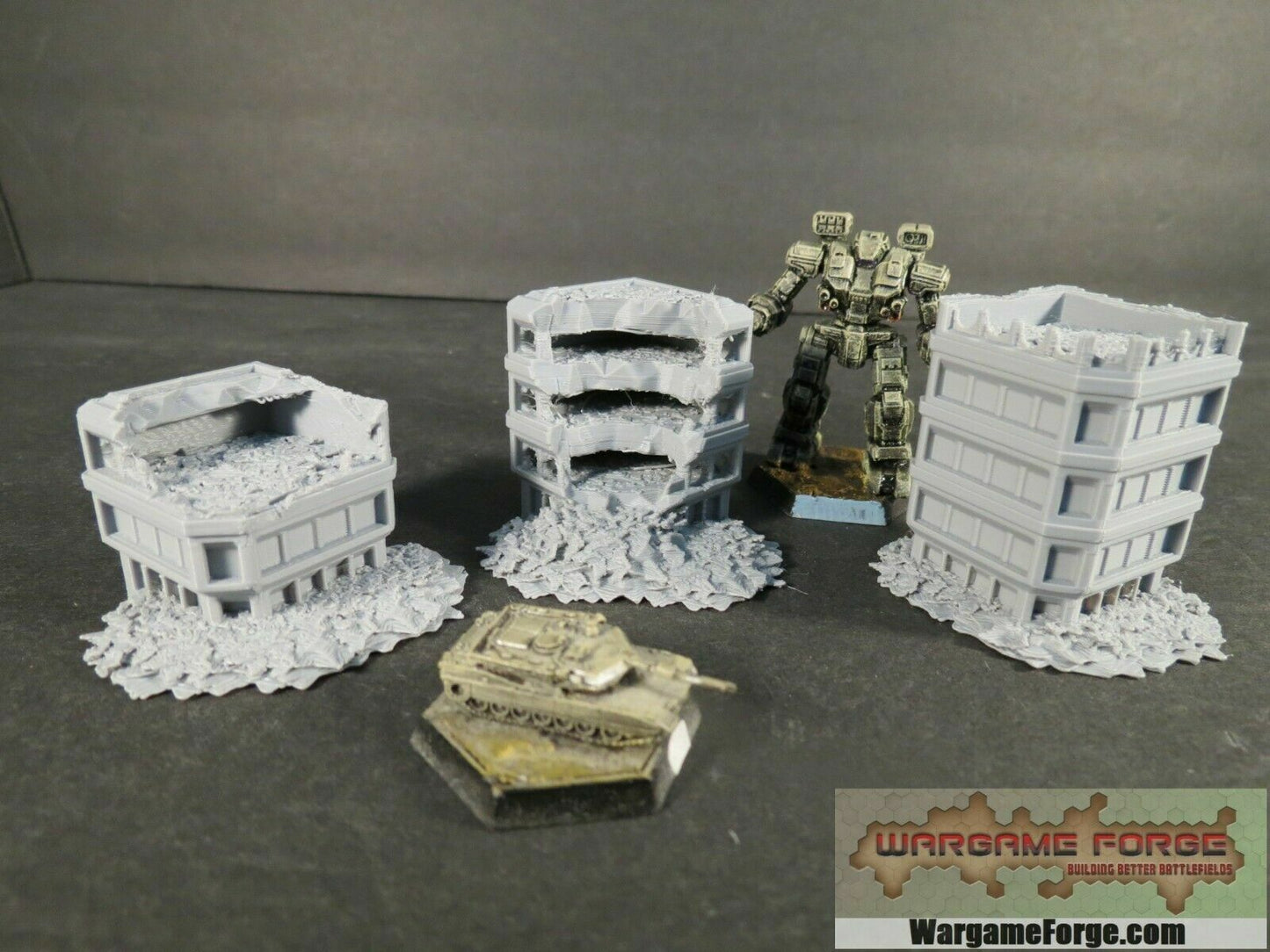 Ruined Sci-Fi Buildings 23 Set | Tabletop Wargame Terrain | Battletech | Warhammer
